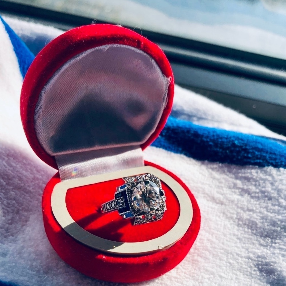 3 carat cz and sapphires ladies engagement ring size 6.5